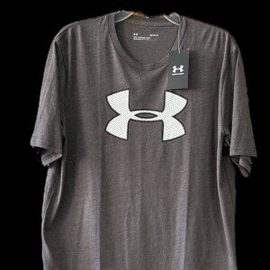 Under Armour Men's Logo Shirt Size Large L Short Sleeve T Shirt Gray White Logo